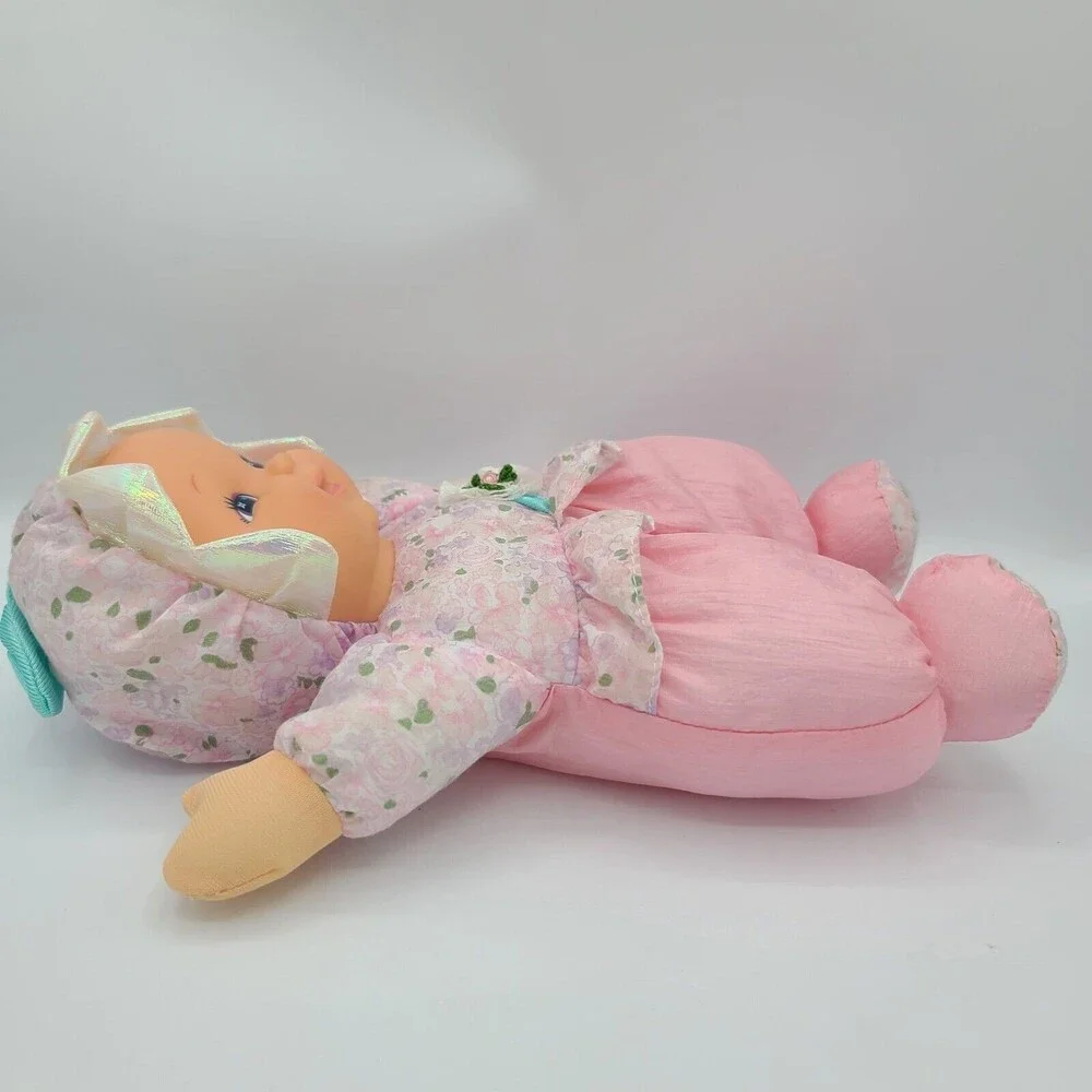 Goldberger Baby Doll Plush Floral Nylon Stuffed Doll Vinyl Face Vintage